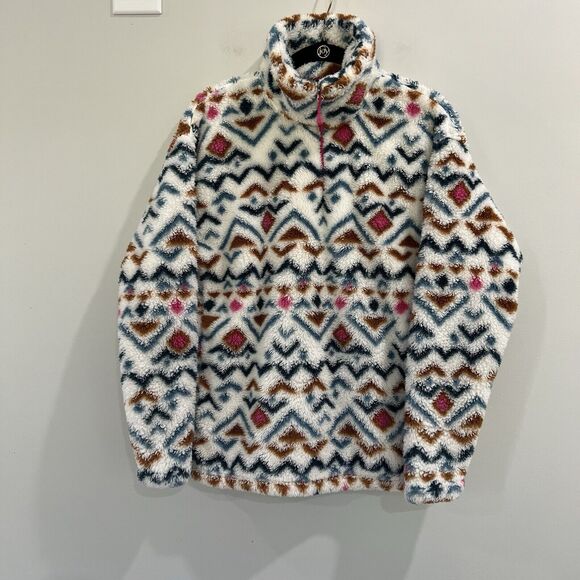 Eddie Bauer Sweaters - Eddie Bauer Womens Size Small Vanilla Aztec Plush Fleece Pullover 1/4 Zip Jacket